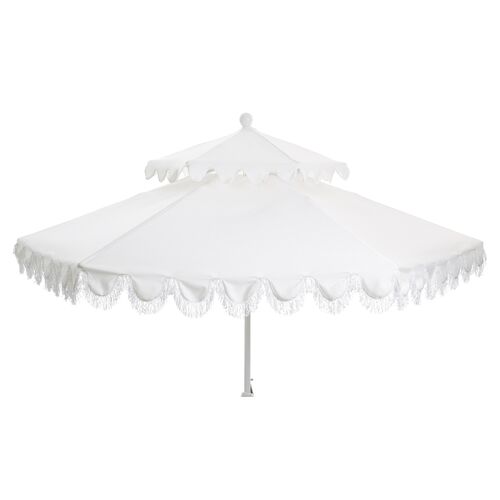 Daiana Two-Tier Fringe Patio Umbrella, White~P77326387