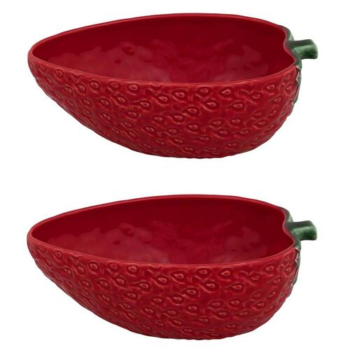 S/2 Strawberries Oval Bowls, Red