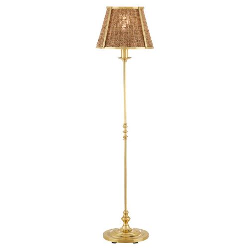 Deauville Floor Lamp, Polished Brass/Natural Seagrass