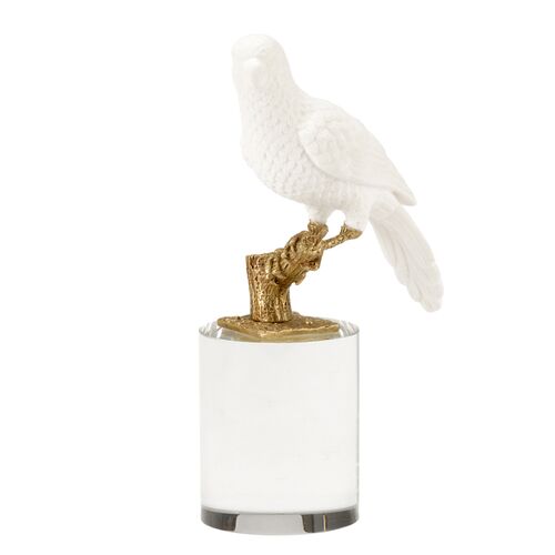 Parrot On Round Crystal Base, White