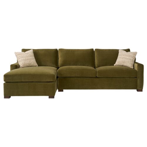 Regency Sectional Chaise, Olive Velvet Recycled Performance