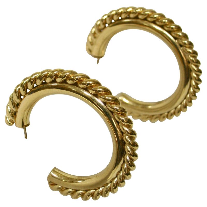 1980s Gold Cable Hoop Earrings