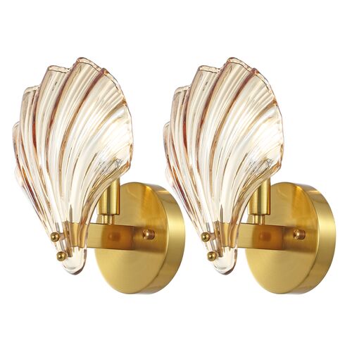S/2 Nera 5" Wall Sconces, Amber/Brass