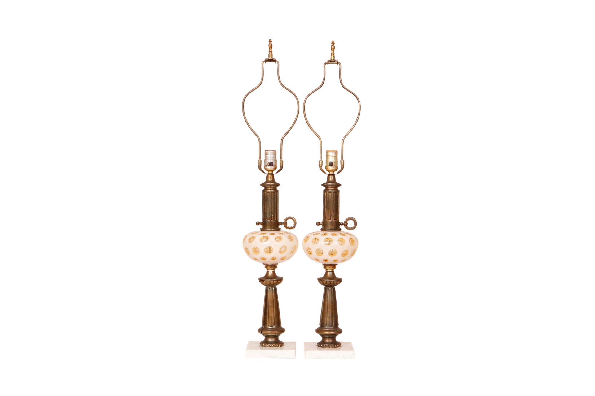 Mid Century Brass & Glass Lamps, Pair~P77616933