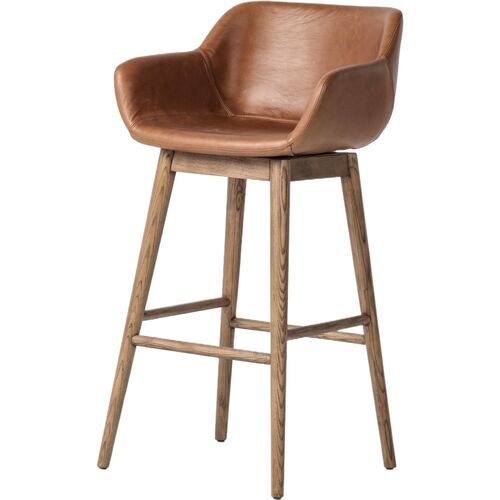 Nolan Leather Swivel Bar Stool, Sonoma Chestnut