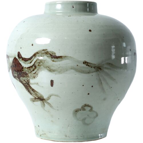 Kai Dragon Motif Vase, Gray/White