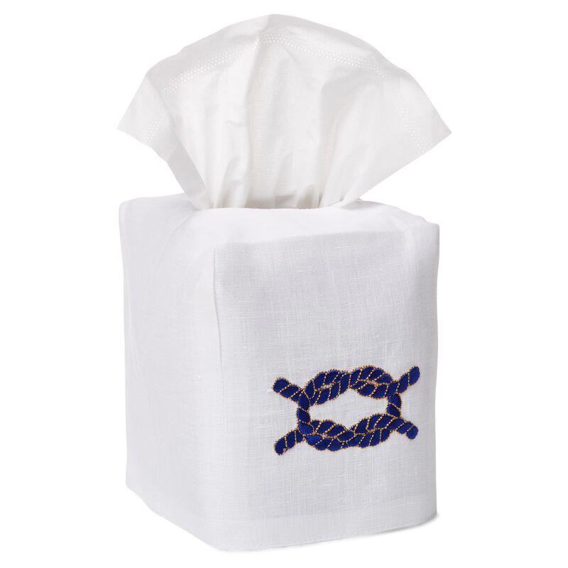 Knot Tissue Box Cover, Navy/White