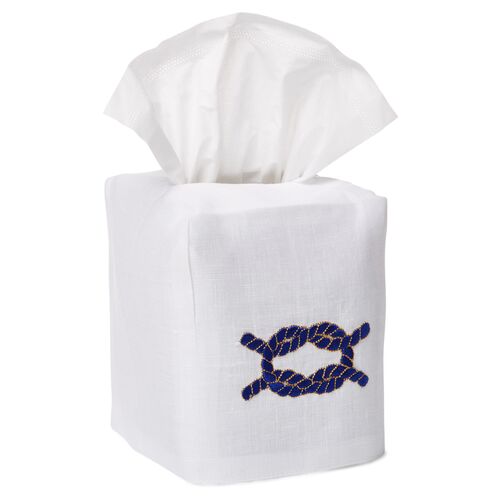 Knot Tissue Box Cover, Navy/White~P77368430