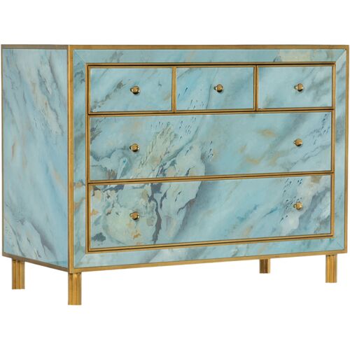 Melange Sorrell 5-Drawer Hand-painted Glass Chest, Aqua Blue