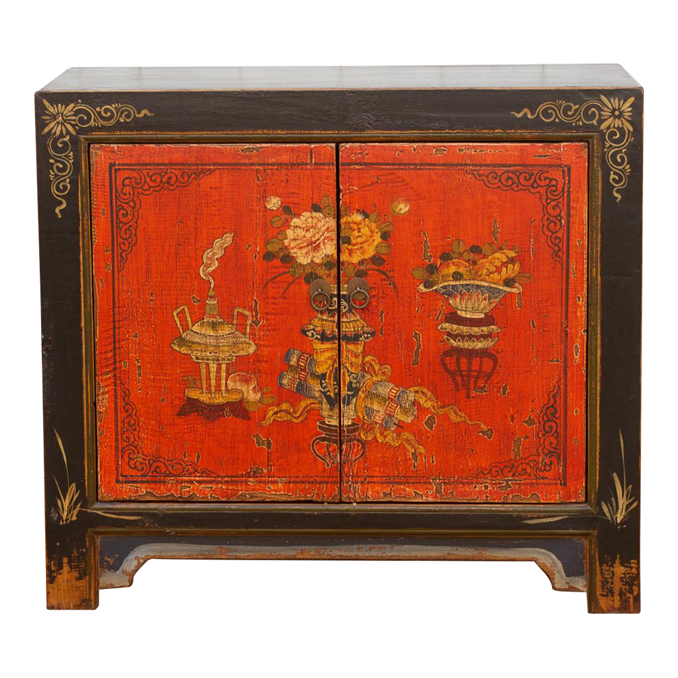Mongolian Red & Black Floral Cabinet~P77689323