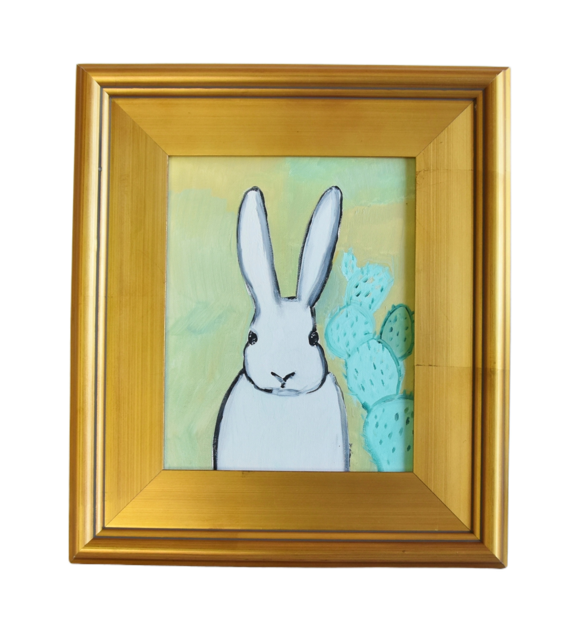 Folk Art Bunny Rabbit Hare Oil Painting~P77674036
