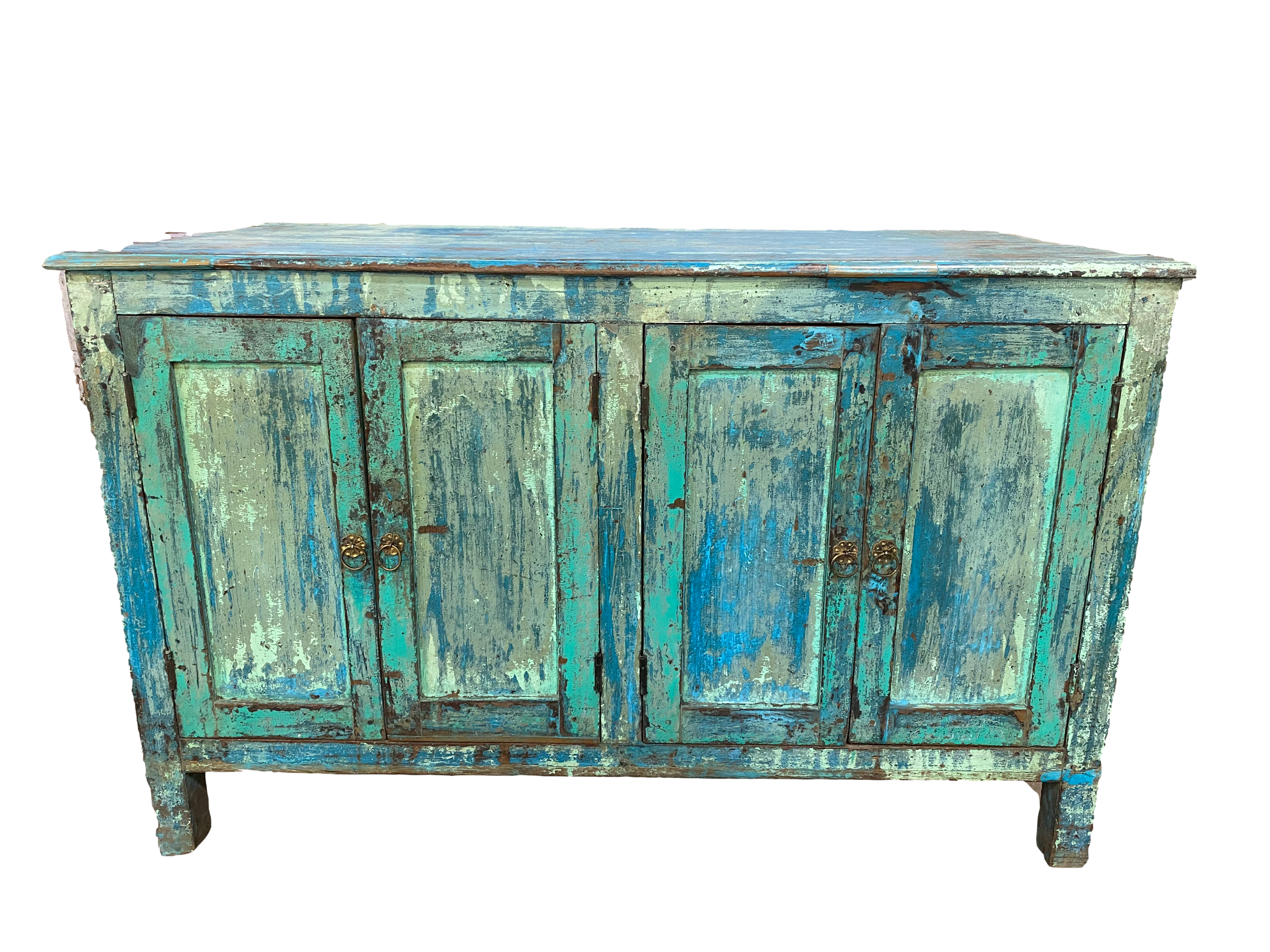 Teak Blue Painted Cabinet Commode~P77659204