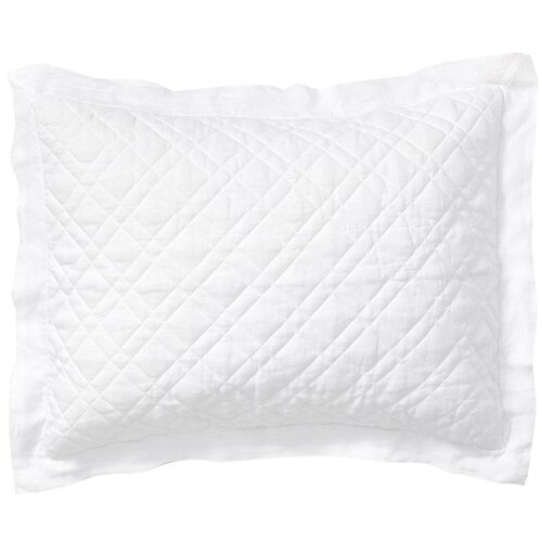 Washed Linen Quilted Sham, White~P77618424