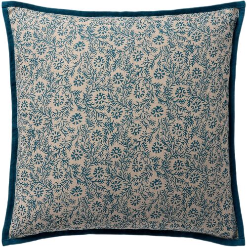 Miravo Floral 18" Linen Pillow, Blue Miravo Floral 18" Linen Pillow, Blue