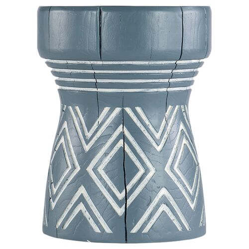 Commerce & Market Carved Stump Side Table, Blue/White Commerce & Market Carved Stump Side Table, Blue/White