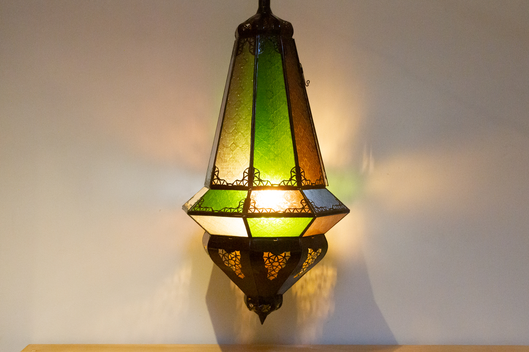 Large Etched Glass Multi-Color Lantern~P77689507