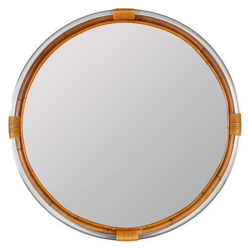 Ella Round Bamboo Wall Mirror, Natural/Clear Acrylic~P111111792