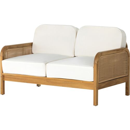 Medora 54" Cane Outdoor Sofa, Natural Teak/White~P111118133
