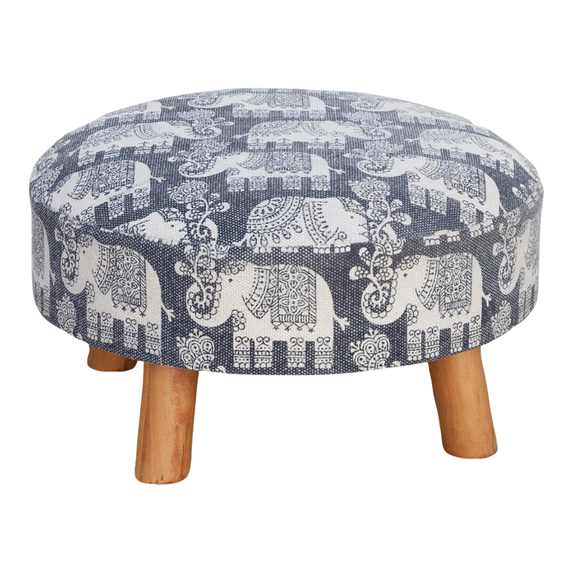 Blue & White Elephant Dhurrie Ottoman~P77698739