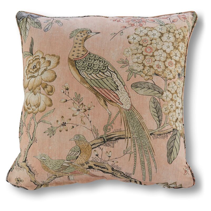 Floral Pheasant 20x20 Pillow, Blush