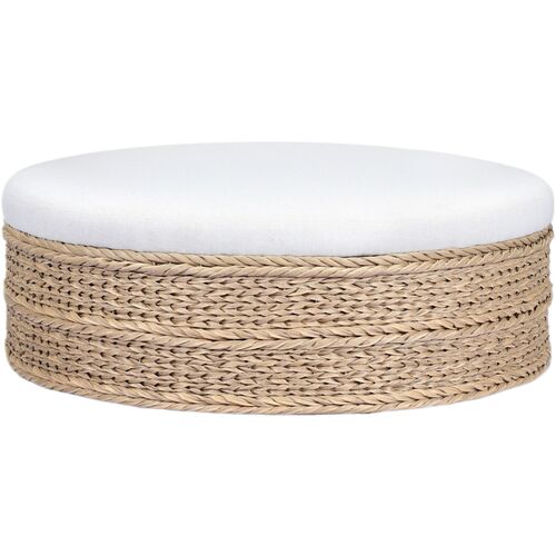 Rowan Outdoor Round Woven Ottoman, Alessi Linen/Coastal Weave Rowan Outdoor Round Woven Ottoman, Alessi Linen/Coastal Weave