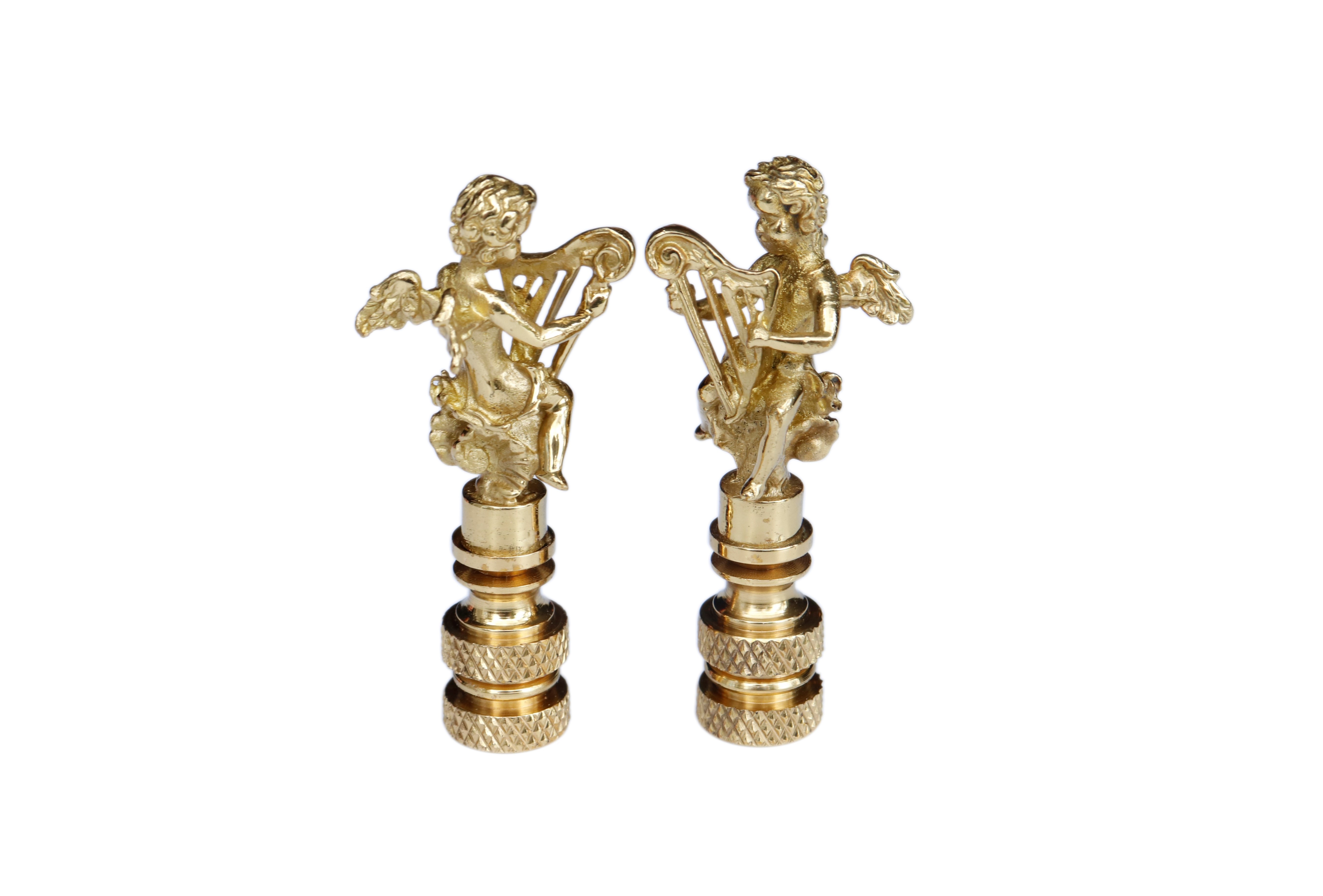 Brass Angel with Harp Finials - a Pair~P77678568
