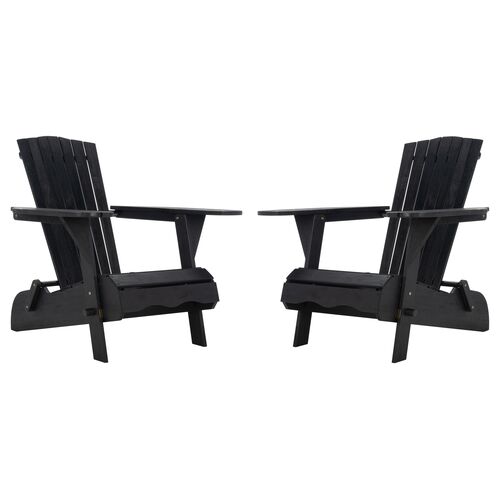 S/2 Hampton Outdoor Adirondack Chairs, Black~P77647868