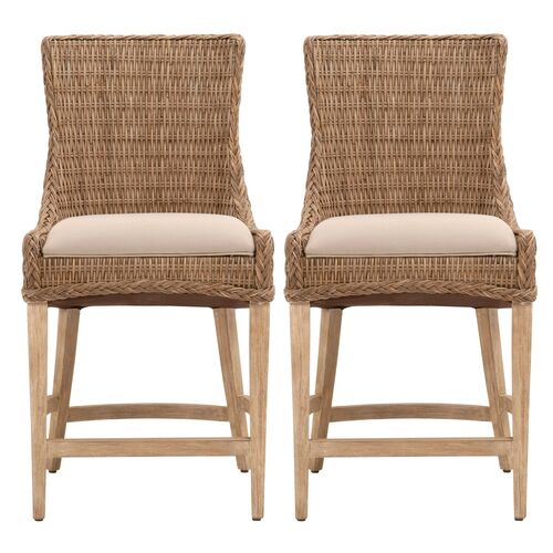 S/2 Greco Wicker Counter Stools, Sand~P77050626