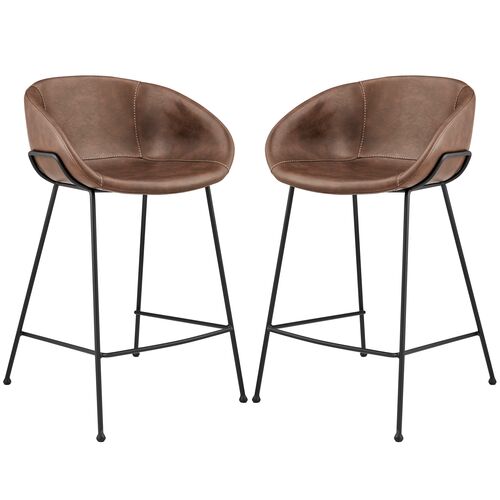 S/2 Bexley Counter Stools, Vintage Leatherette
