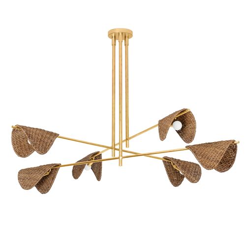 Barnaby 6-Light Chandelier, Natural Woven Abaca/Vintage Gold Leaf Barnaby 6-Light Chandelier, Natural Woven Abaca/Vintage Gold Leaf