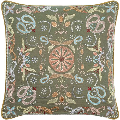 Millie Kay Embroidered Pillow, Olive