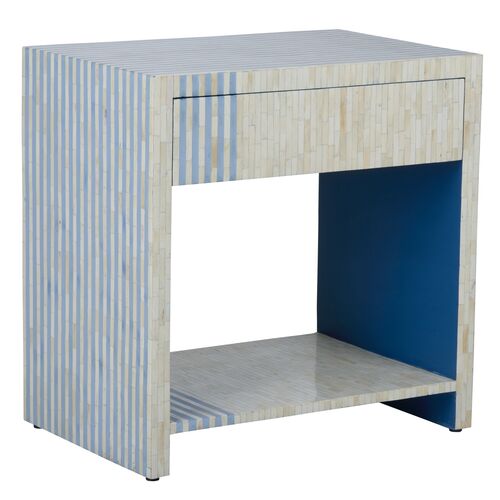 Bedside Geometric Bone Inlay Table, Blue