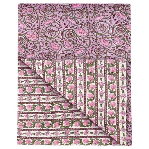 Lotus Hand-Blocked Cotton Coverlet
