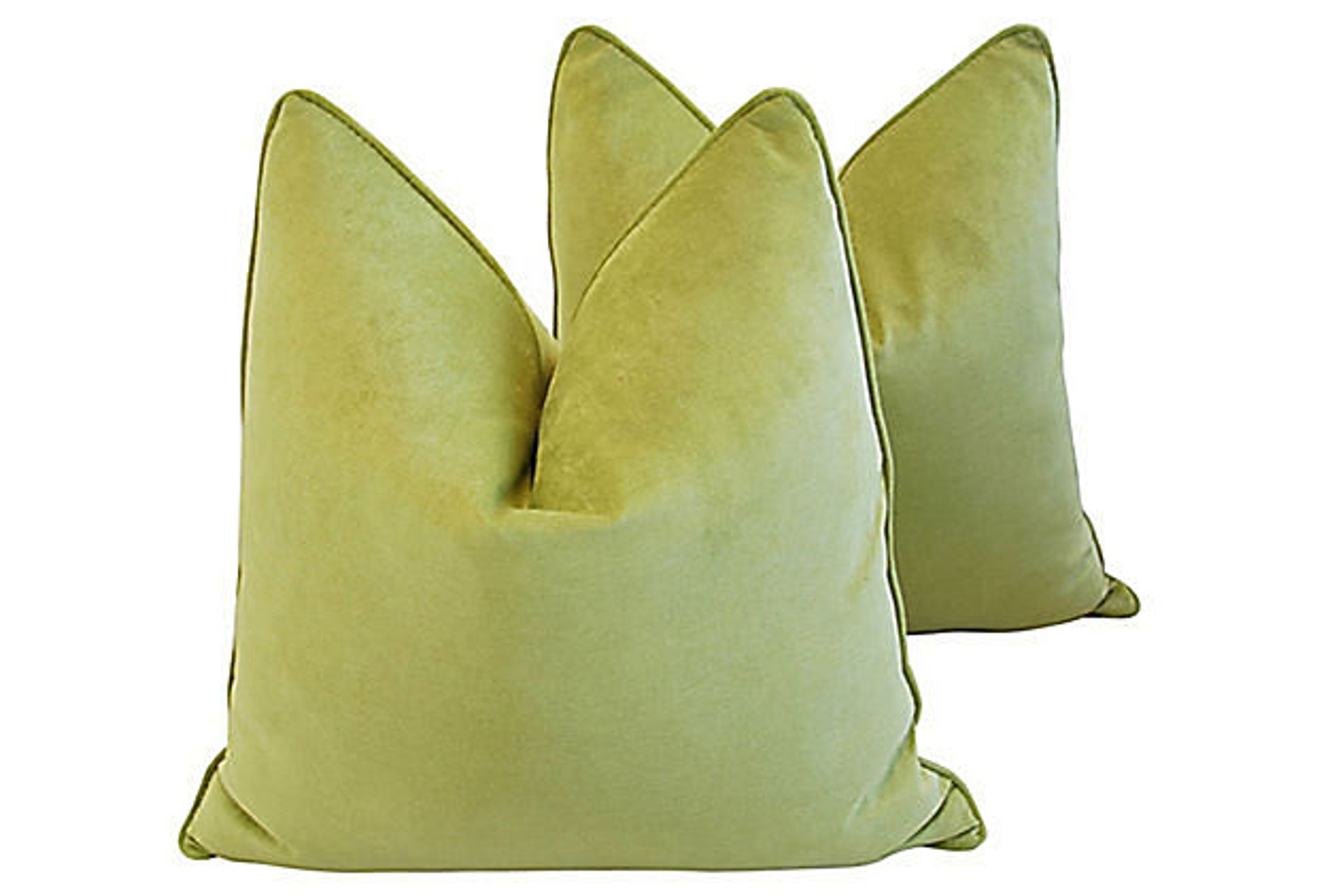 Spring Apple Green Velvet Pillows, Pair Spring Apple Green Velvet Pillows, Pair~P77620142