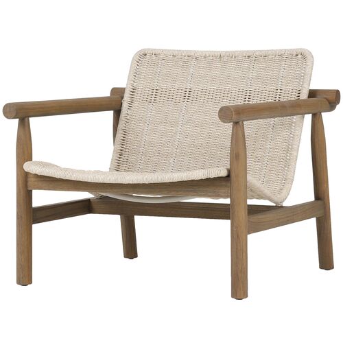 Dume Outdoor Teak Lounge Chair, Natural/Vintage White