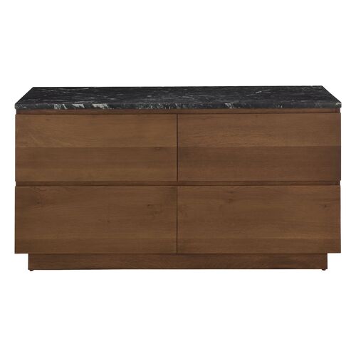 Daelon Marble Top 4-Drawer Dresser, Walnut/Black