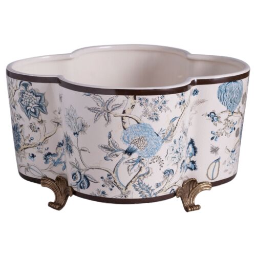 Pondicherry Quatrefoil Planter, Blue/Cream Pondicherry Quatrefoil Planter, Blue/Cream