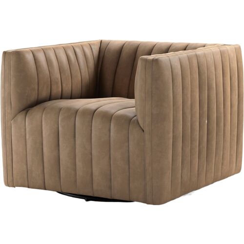 Deacon Channel Tufted Leather Swivel Chair