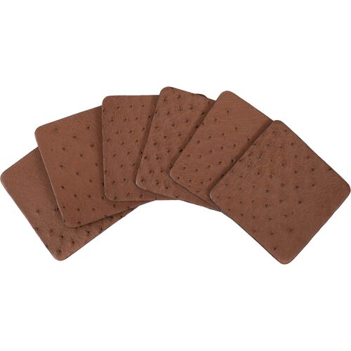 S/6 Ostrich Leather Brown Coasters, Brown~P77641821