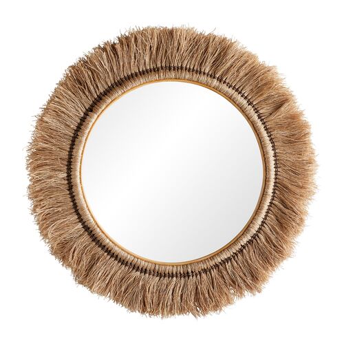 Kai Abaca Large Round Wall Mirror, Natural