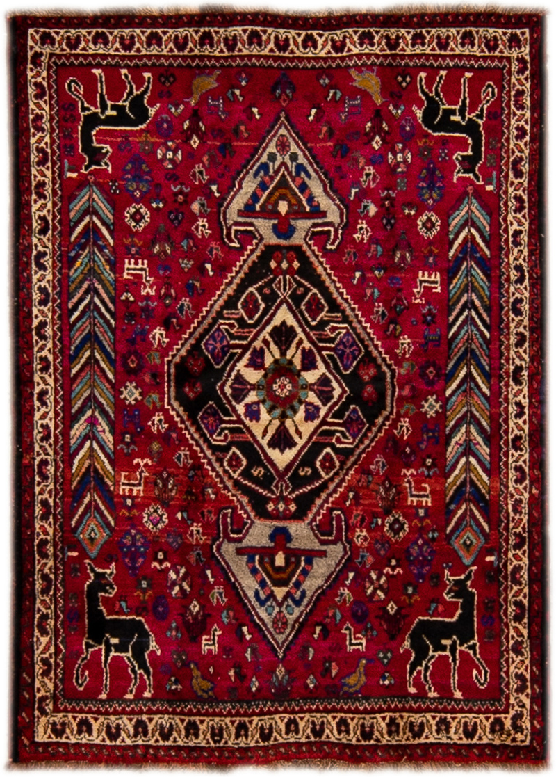 Vintage Shiraz Handmade Red Wool Rug~P77646627
