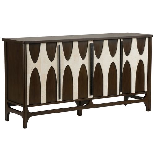 Althea Stone Inlay 4-Door Cabinet, Brown/White