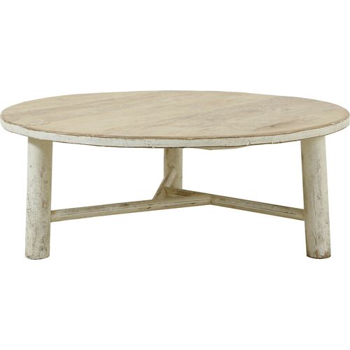 Moses 47" Round Coffee Table, Weathered Whitewash~P77650796