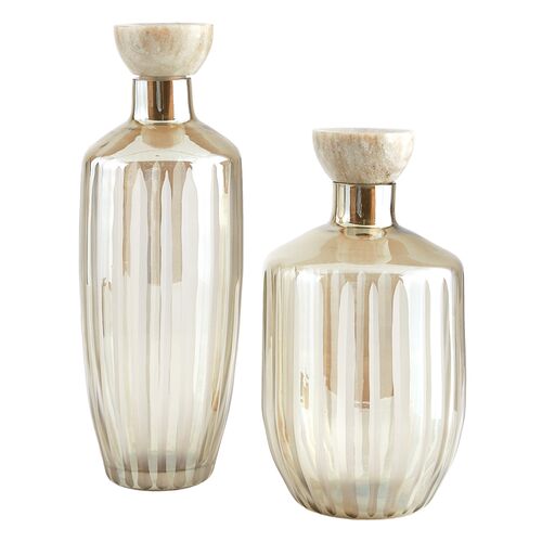 S/2 Arielle Glass Decanters, Gray