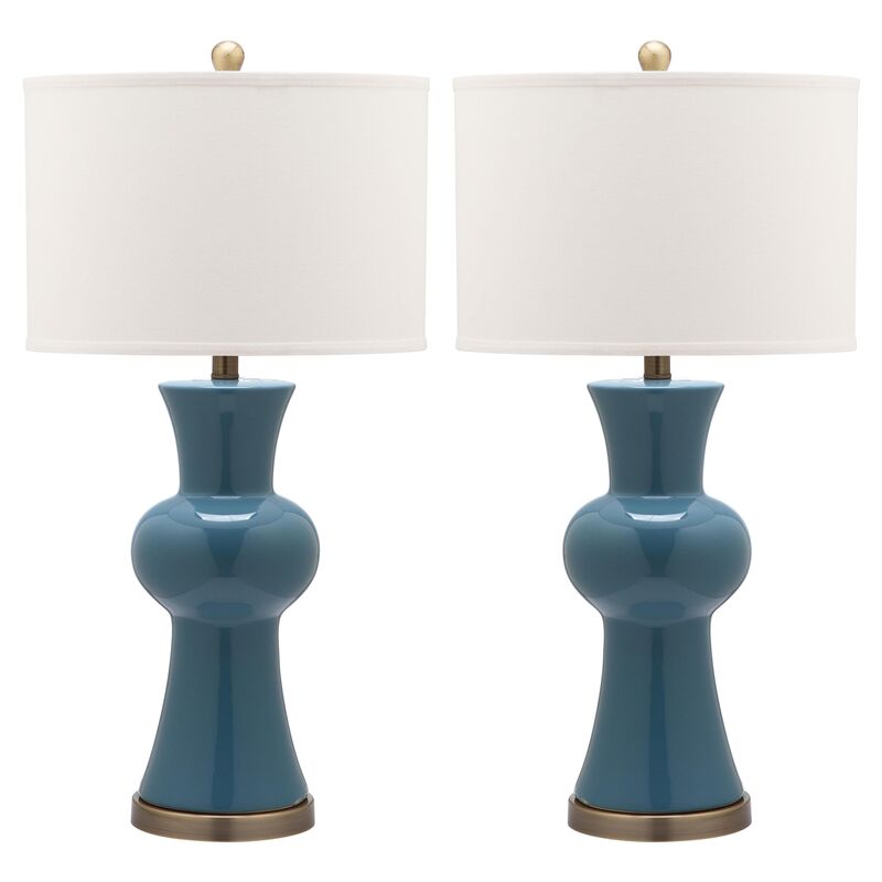 S/2 Nina Column Table Lamps, Blue