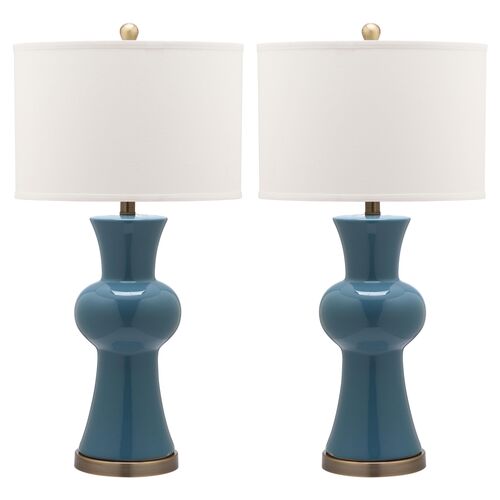 S/2 Nina Column Table Lamps, Blue~P46316363