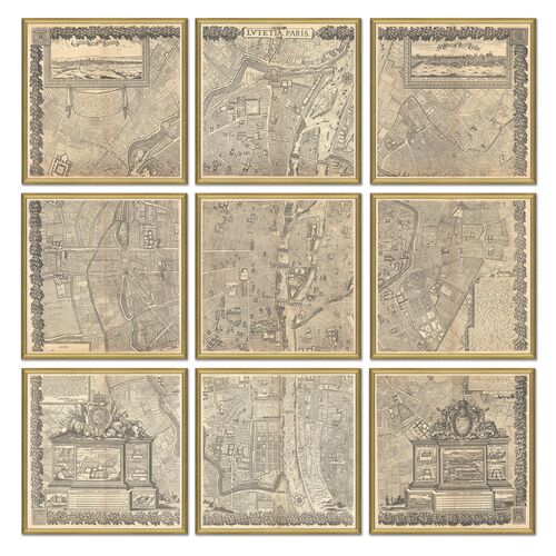 Map of Paris Polyptych, Gold Maps, Gold Leaf~P77519442