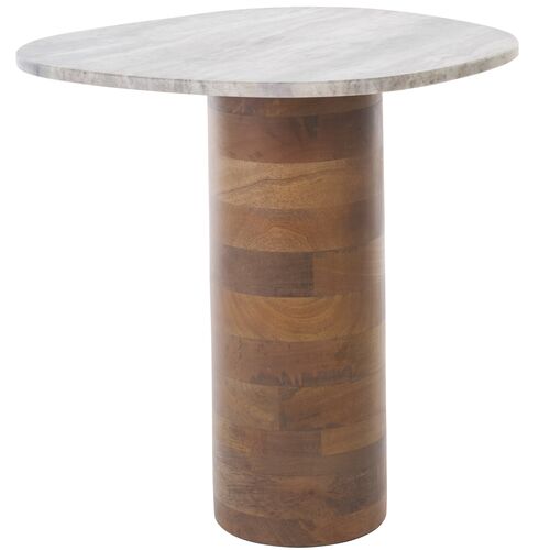 Isoldeel Marble Side Table, Off White Marble/Walnut