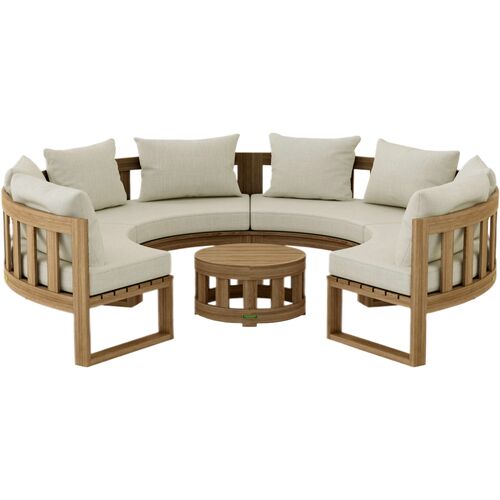 Sonoma Coast Outdoor Teak Circular Modular Deep Seating Lounge Set, Sunbrella Sonoma Coast Outdoor Teak Circular Modular Deep Seating Lounge Set, Sunbrella