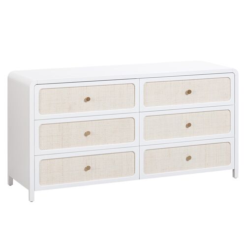 Harper Rattan 6 Drawer Dresser, White